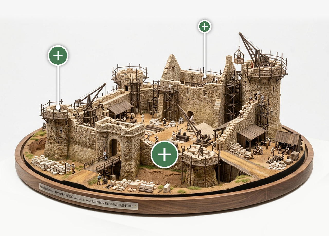 Maquette d'un chantier de château fort médiéval